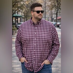 Izod Men's Maroon Plaid Button Down Shirt XXL